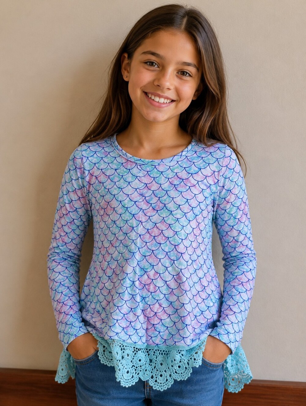 Girls Large Mermaid Long Sleeve top